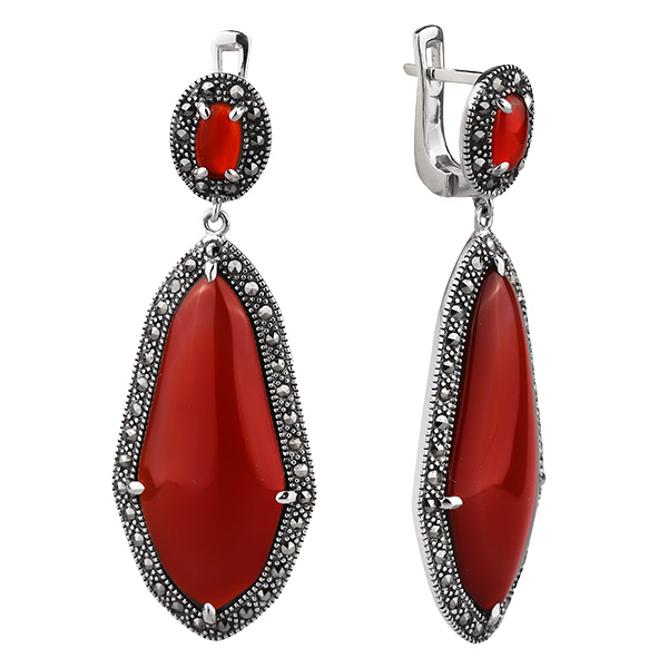

Серебряные серьги ALEXANDRE VASSILIEV с красным агатом и марказитами Swarovski TJE347