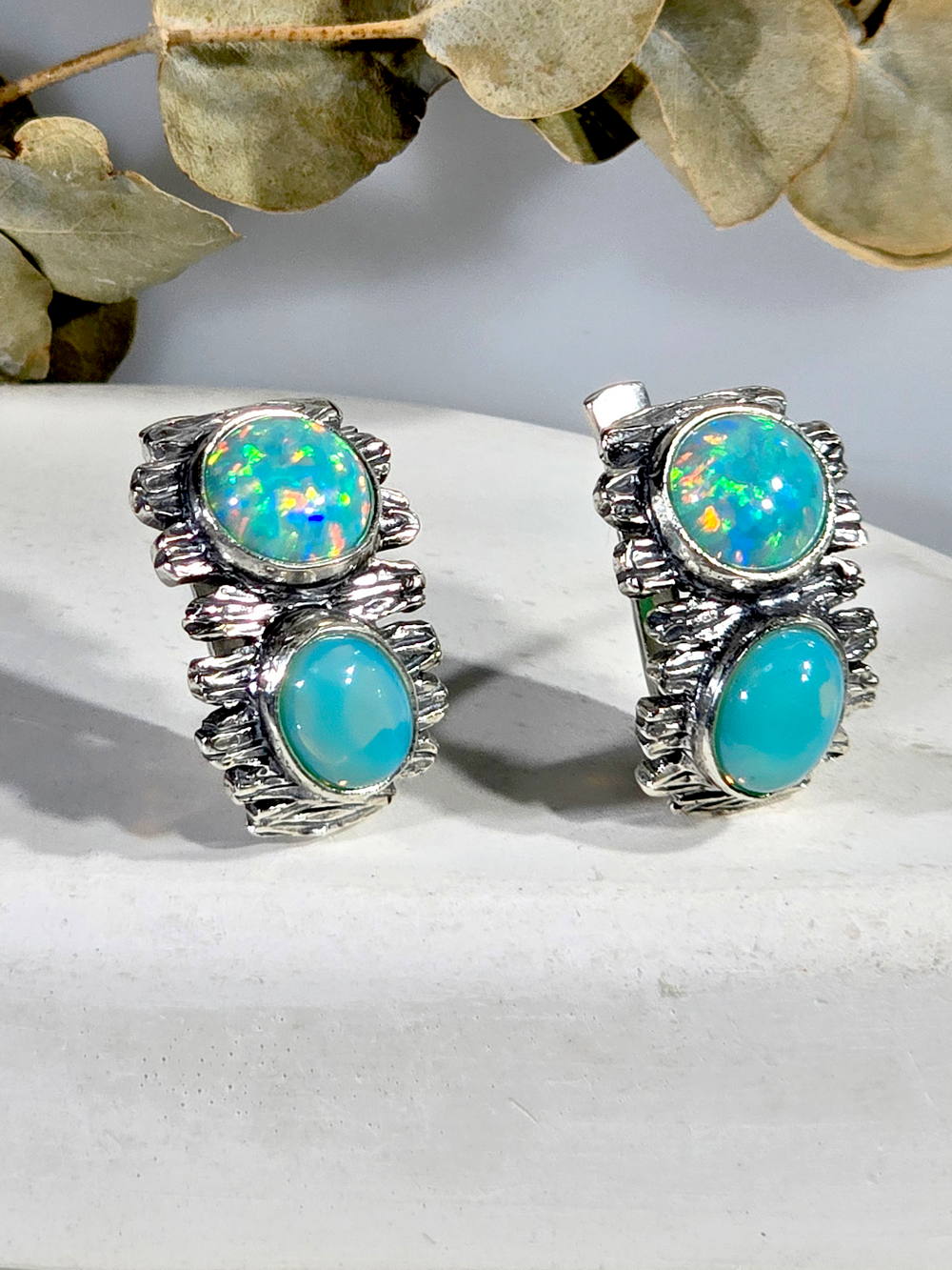 Серебряные серьги ETERI с лунным камнем и опалом