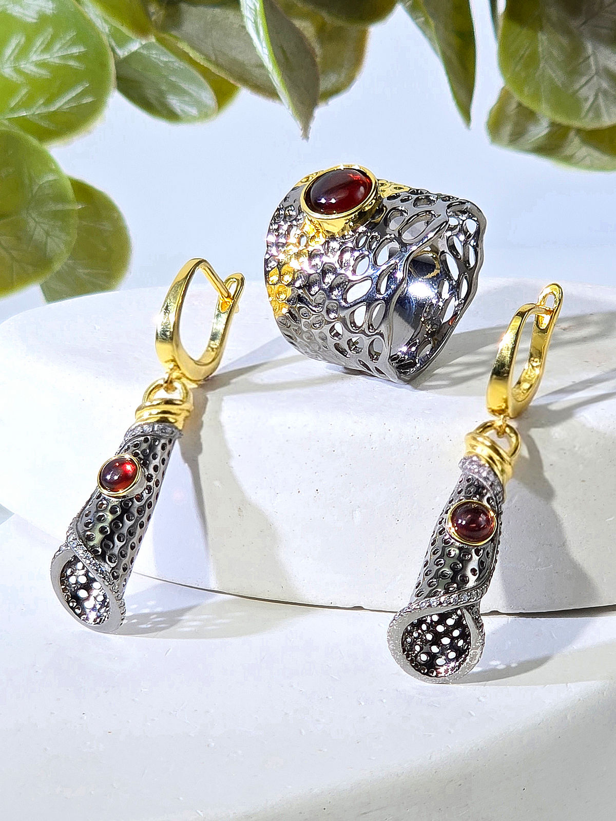 Серьги серебро с гранатом