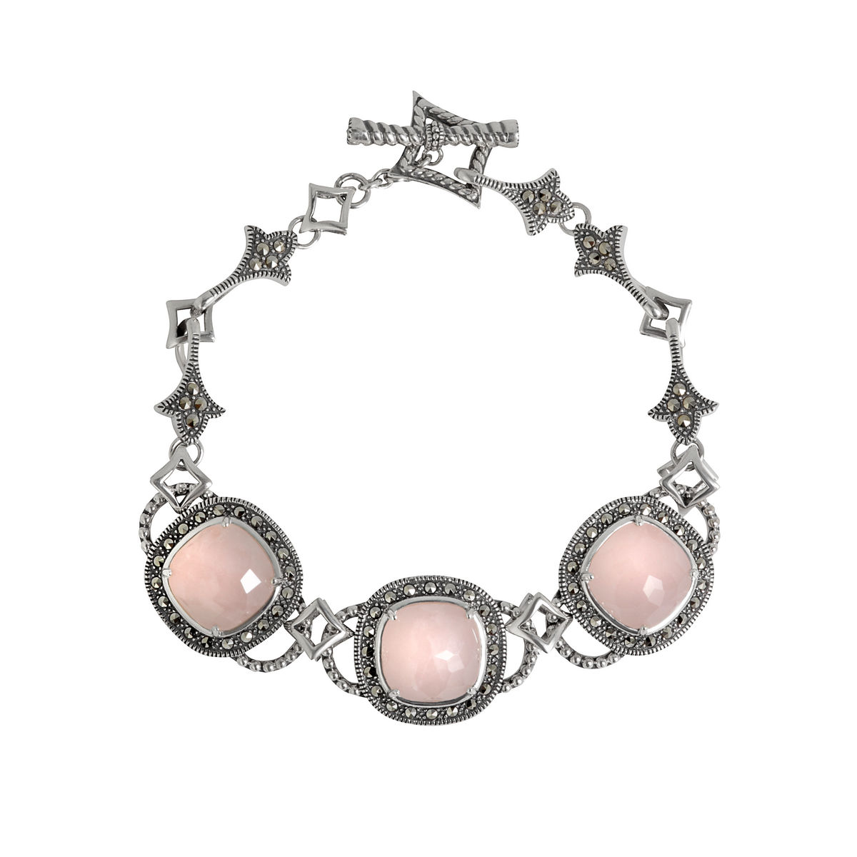 Серебряный браслет ALEXANDRE VASSILIEV с розовым кварцем и марказитами Swarovski