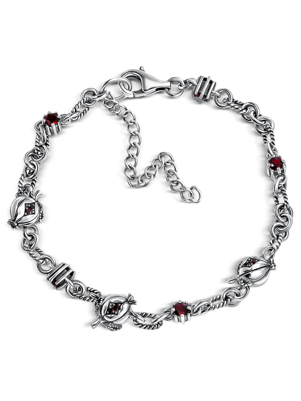 Серебряный браслет ALEXANDRE VASSILIEV с гранатом и марказитами Swarovski