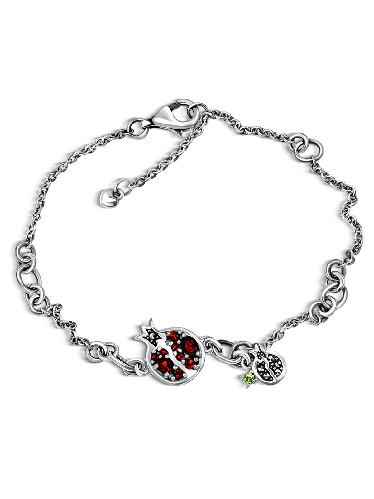 Серебряный браслет ALEXANDRE VASSILIEV с гранатами, перидотом и марказитами Swarovski