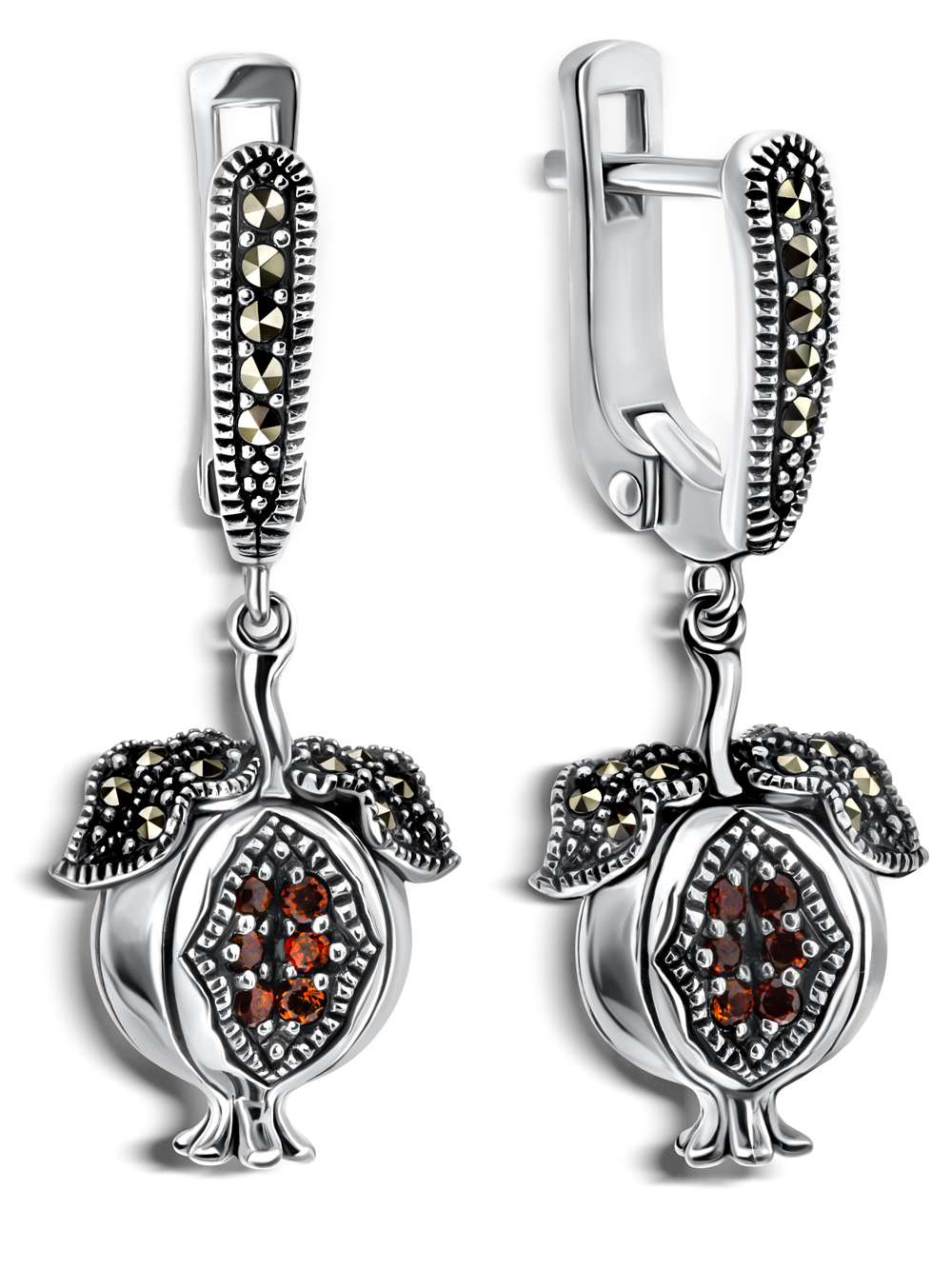 Серебряные серьги ALEXANDRE VASSILIEV с гранатами и марказитами Swarovski