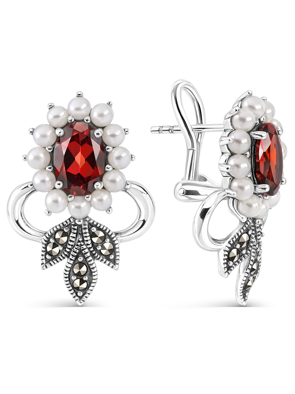 Серебряные серьги ALEXANDRE VASSILIEV с гранатами и марказитами Swarovski