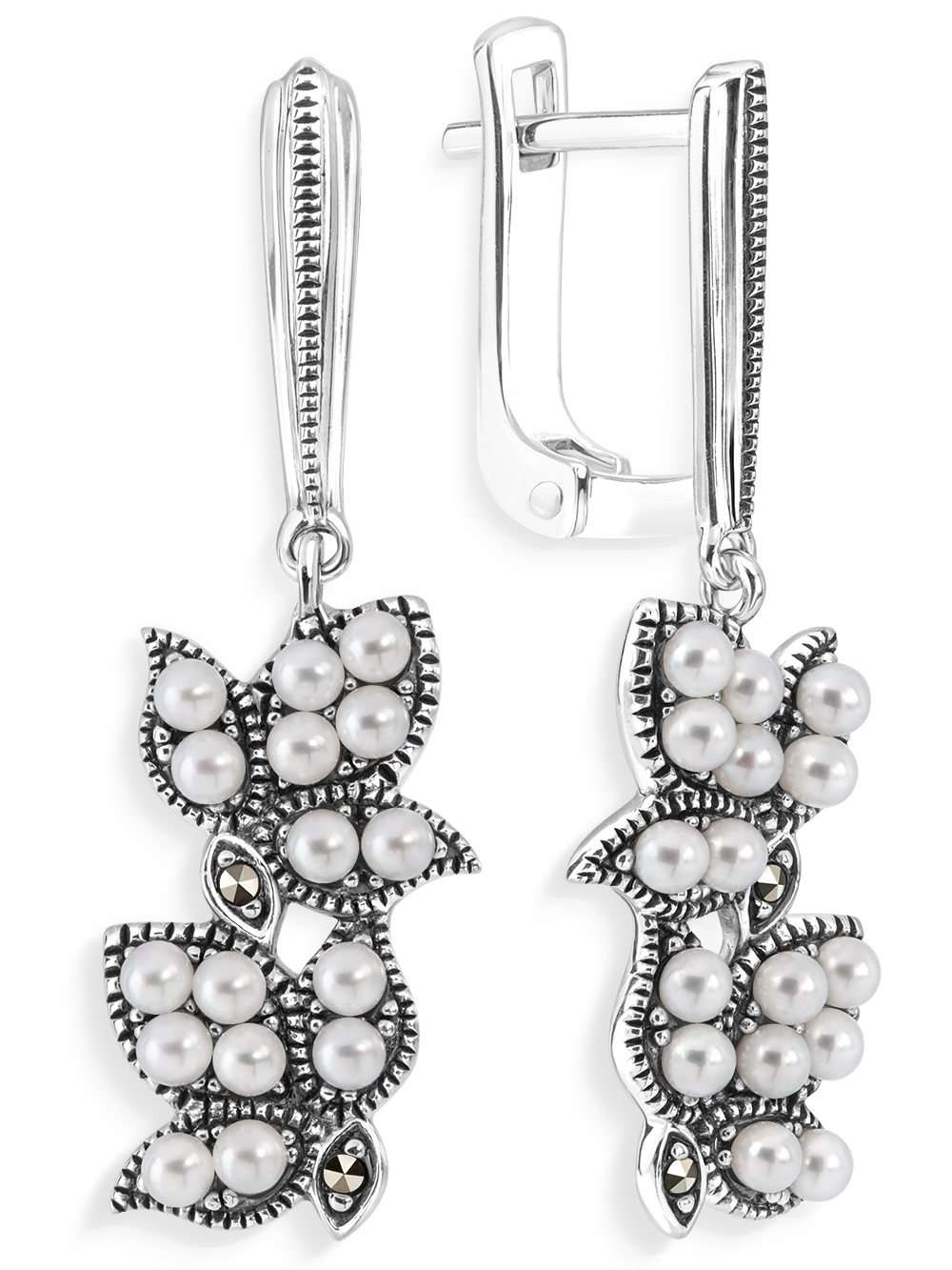 Серебряные серьги ALEXANDRE VASSILIEV с микрожемчугом и марказитами