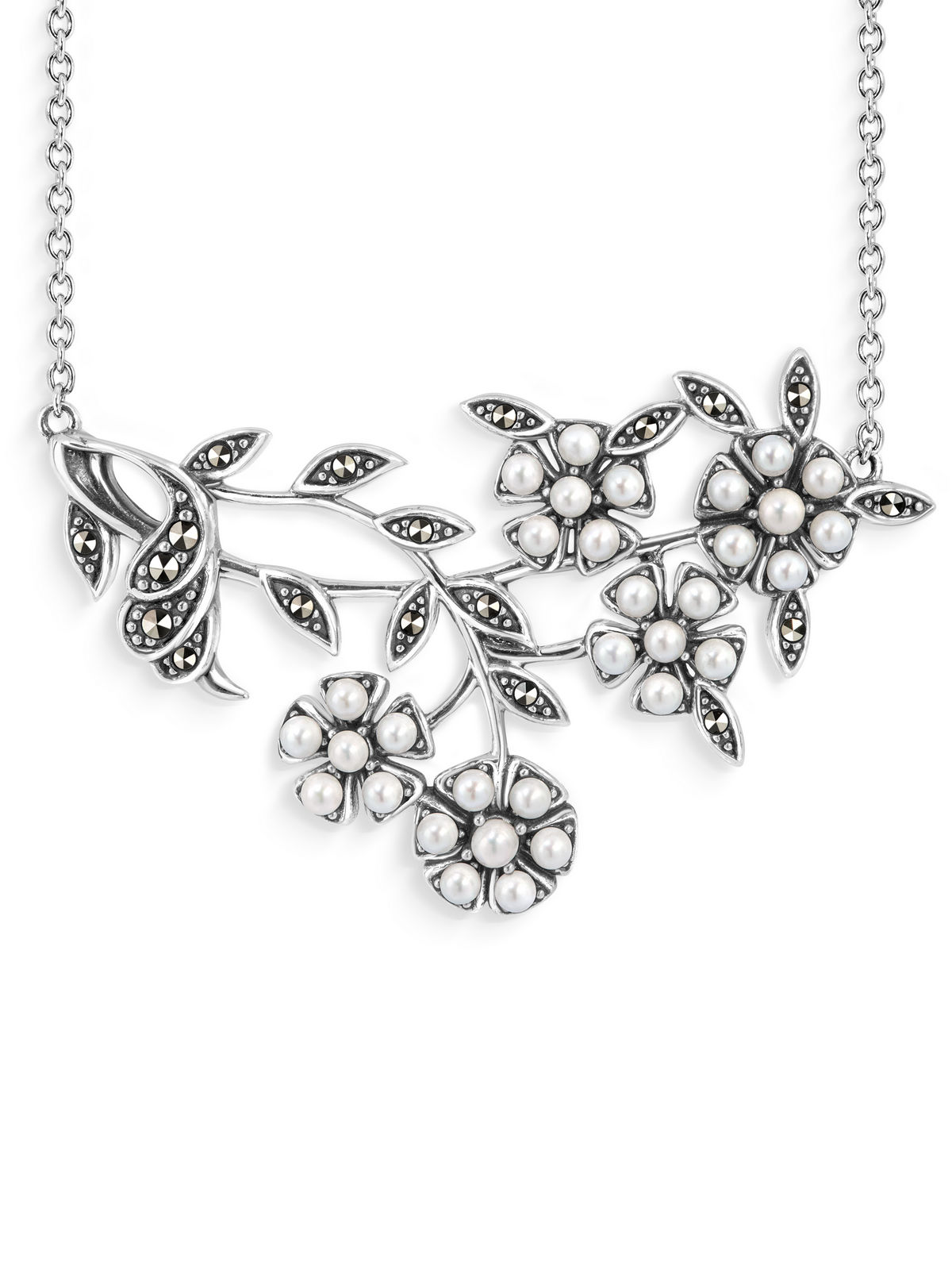 Серебряное колье ALEXANDRE VASSILIEV с микрожемчугом и марказитами Swarovski