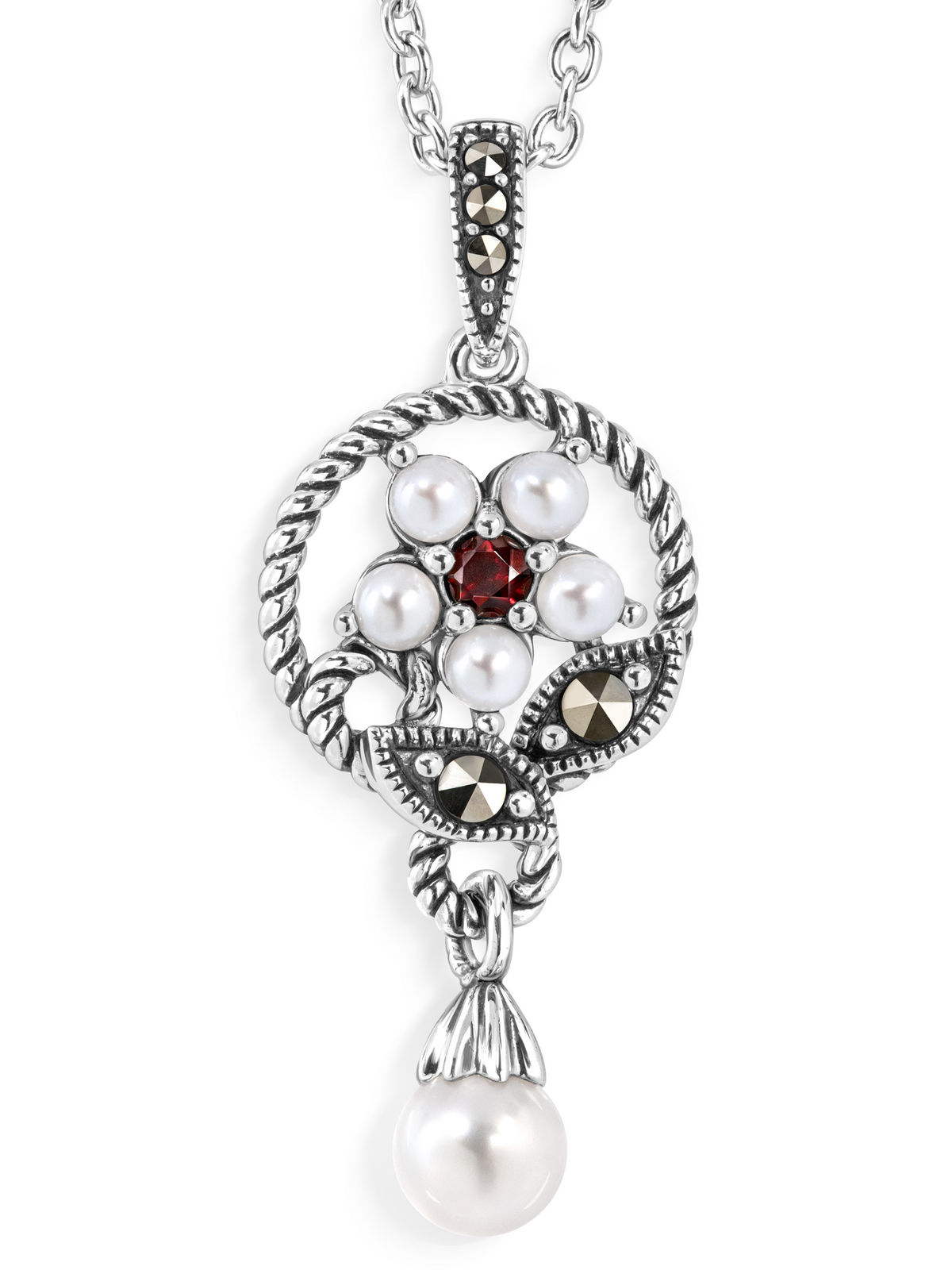 Кулон на цепи ALEXANDRE VASSILIEV с гранатами и марказитами Swarovski