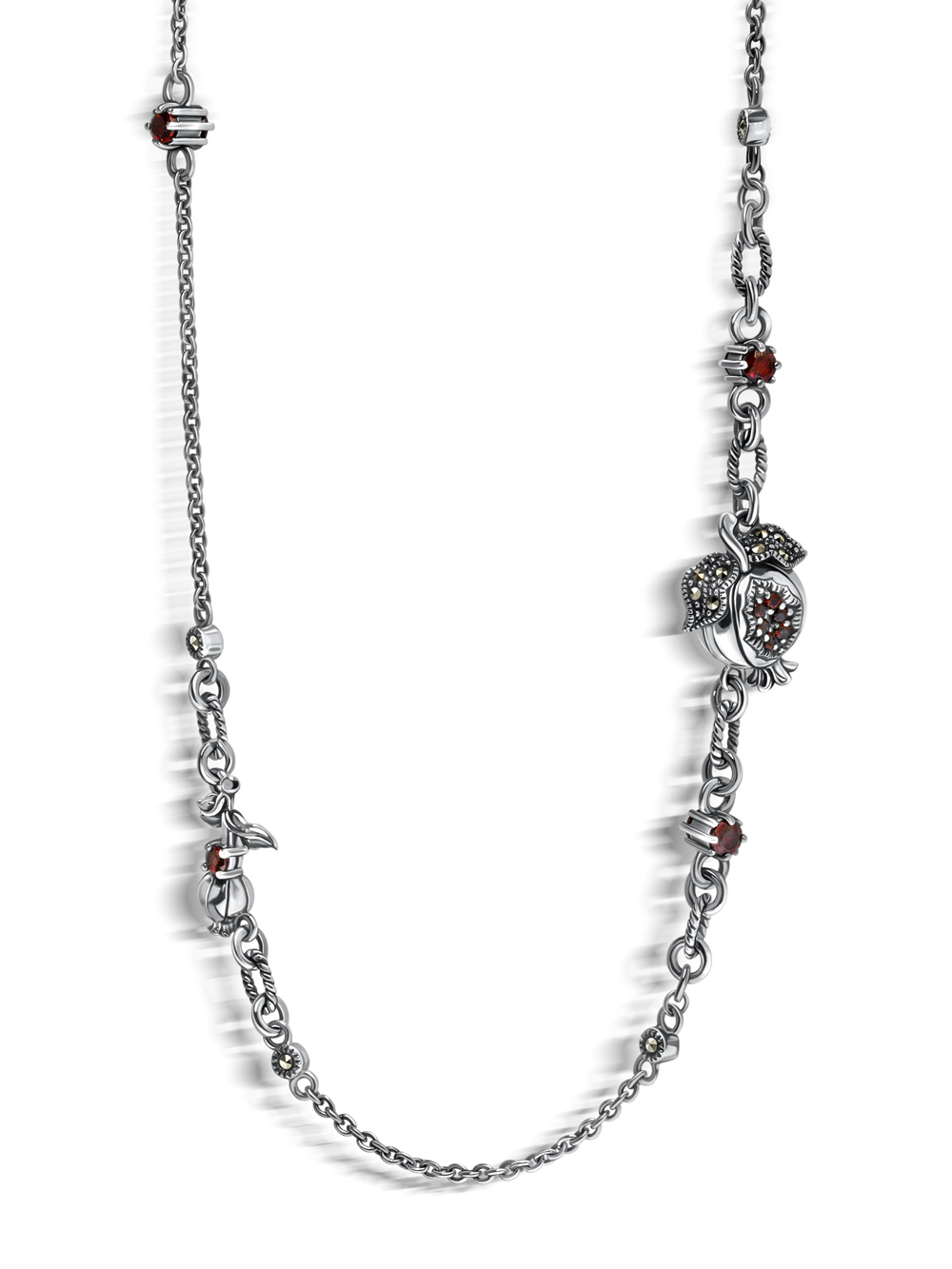 Серебряное колье ALEXANDRE VASSILIEV с гранатами и марказитами Swarovski