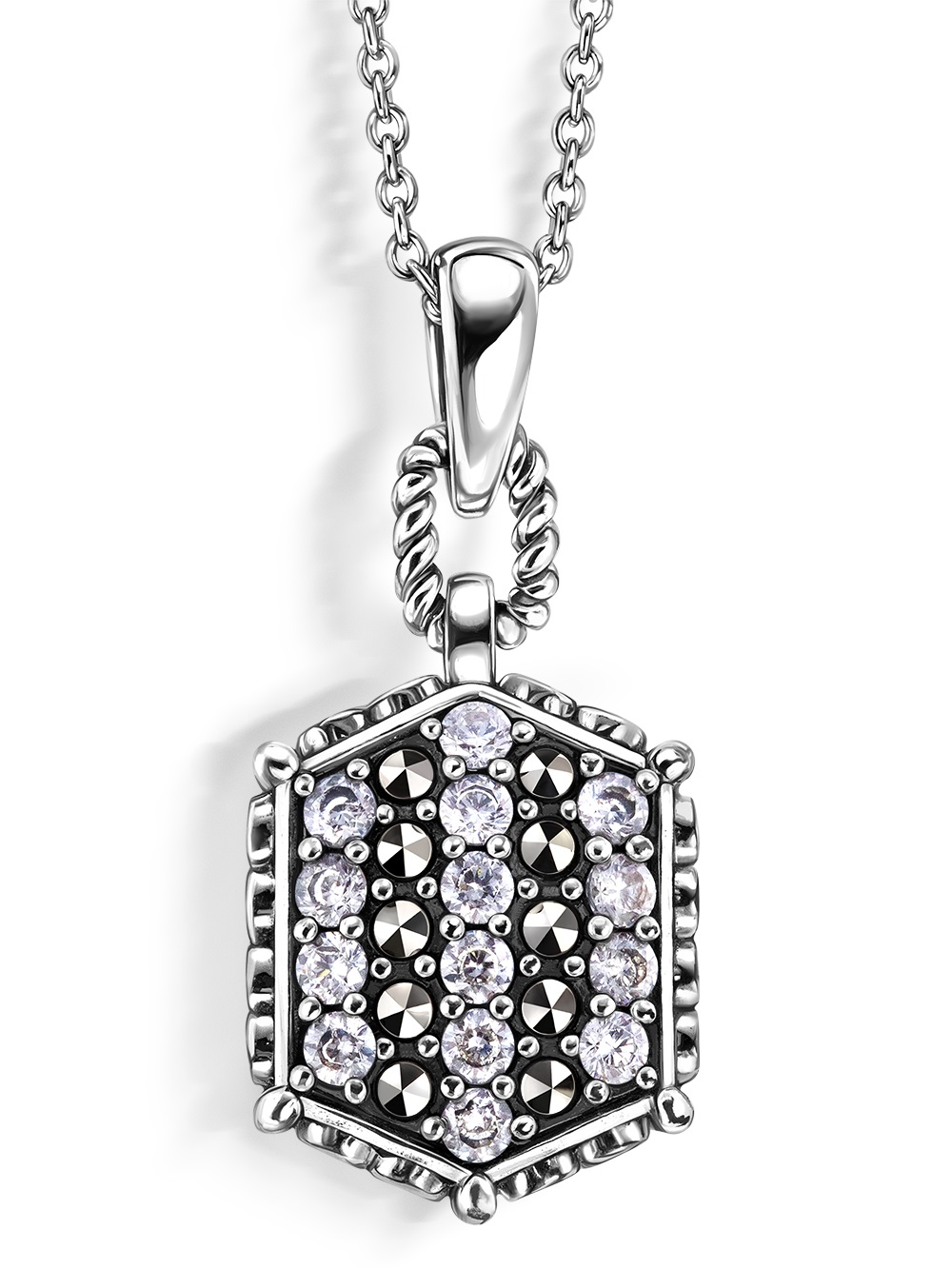 Серебряный кулон на цепи ALEXANDRE VASSILIEV с фианитами и марказитами Swarovski