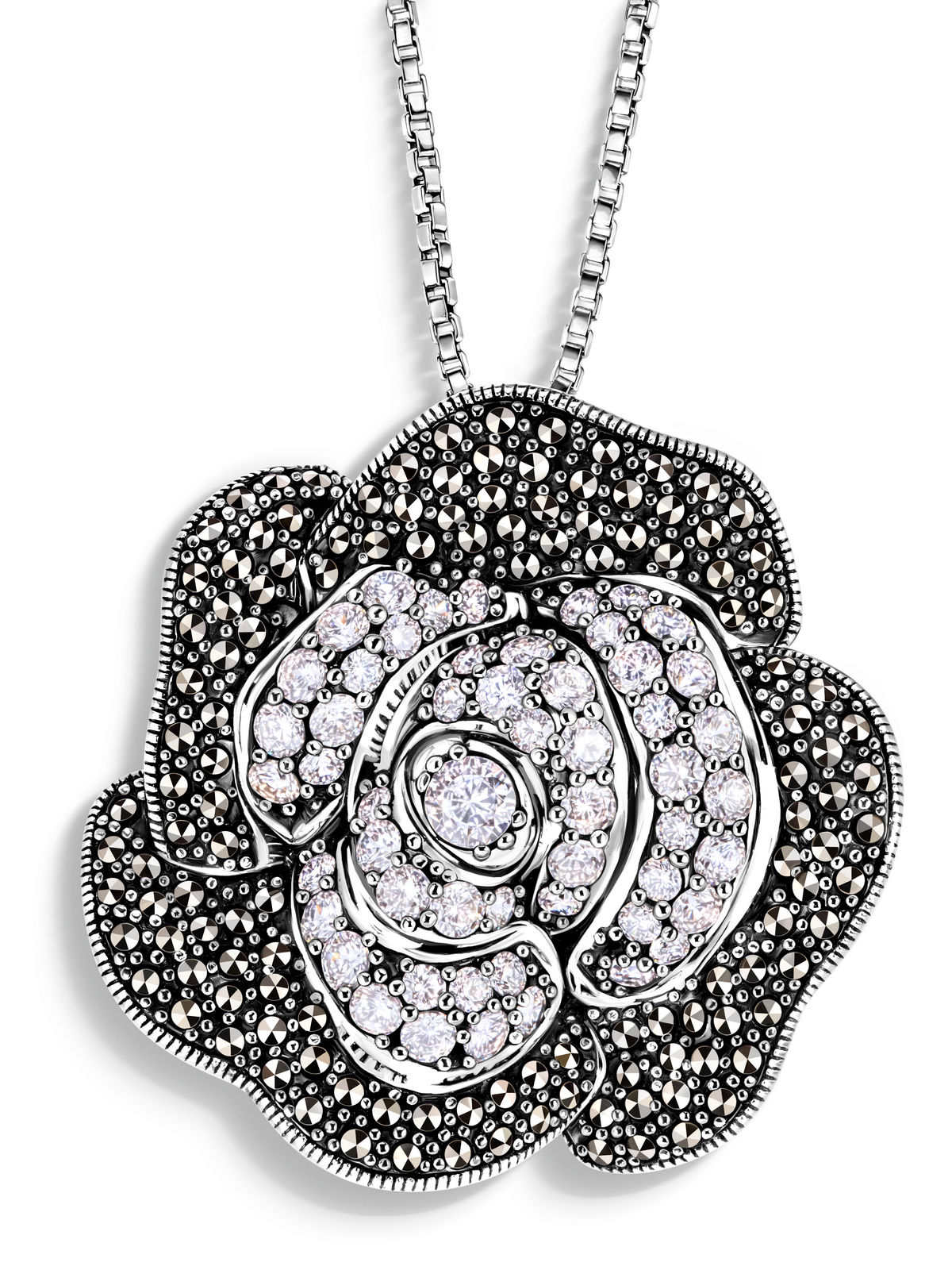 Серебряный кулон на цепи ALEXANDRE VASSILIEV с фианитами и марказитами Swarovski