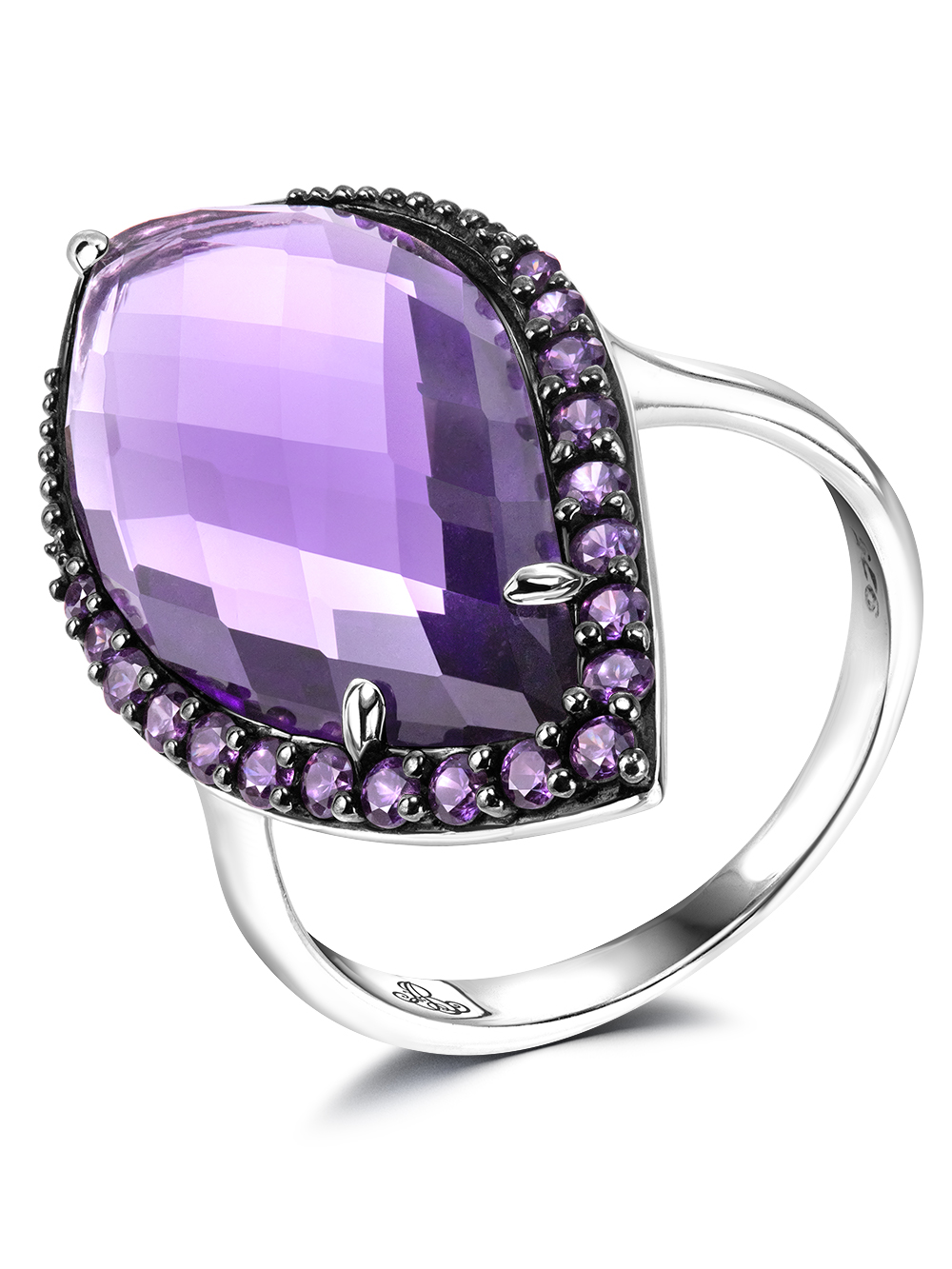 Серебряное кольцо ALEXANDRE VASSILIEV с кварцем и фианитами Swarovski цвета "Аметист" 