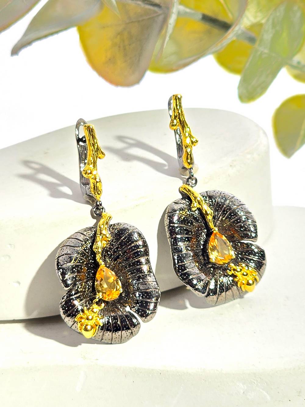 Серебряные серьги с цитрином