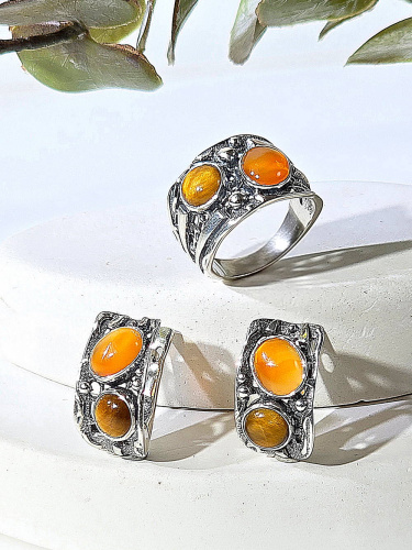 Серебряные серьги ETERI с сердоликом и тигровым глазом