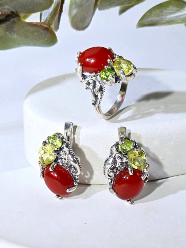 Серебряные серьги ETERI с сердоликом, хризолитом и лимонным кварцем 