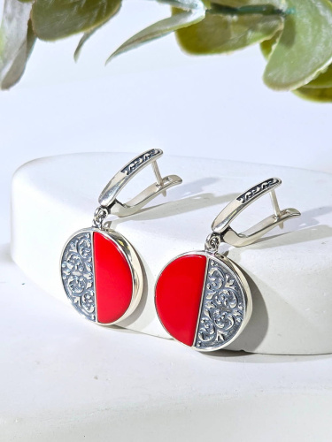 Серебряные серьги ETERI с кораллом