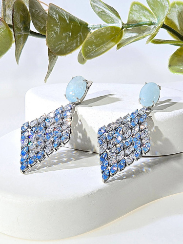 Серебряные серьги ETERI с аквамарином и фианитами