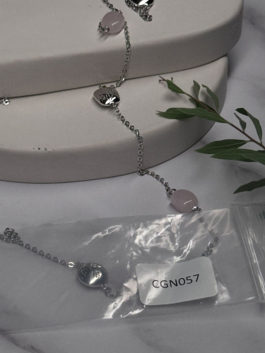 Серебряное колье с кварцем и обсидианом