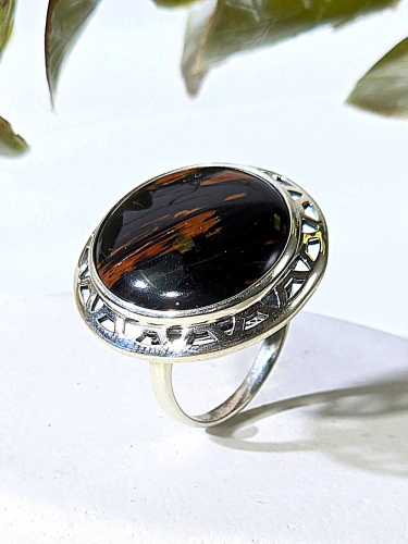 Серебряное кольцо ETERI с обсидианом