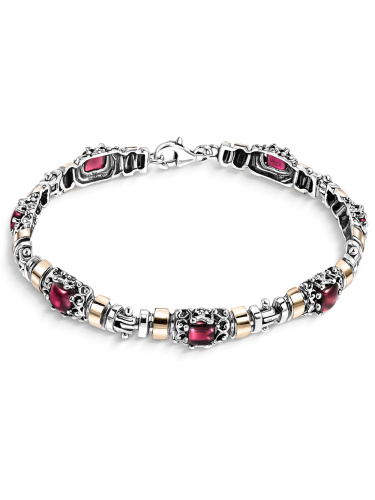 Серебряный браслет Yaffo с гранатами и золотом 