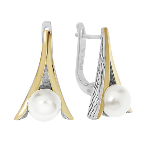 Серебряные серьги Yaffo с жемчугом и золотом