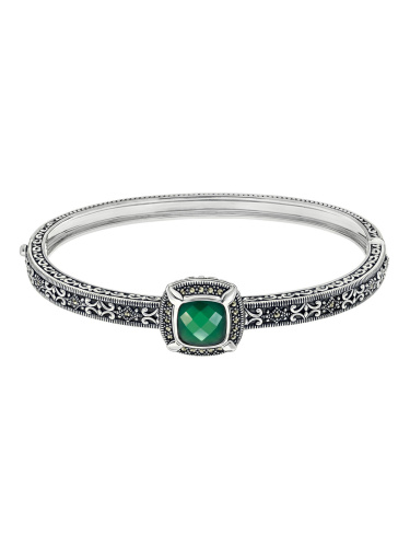 Серебряный браслет ALEXANDRE VASSILIEV с зеленым агатом, марказитами Swarovski 