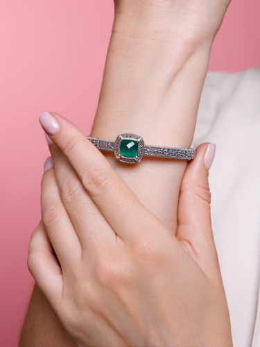 Серебряный браслет ALEXANDRE VASSILIEV с зеленым агатом, марказитами Swarovski 