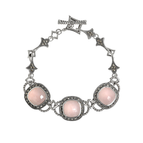 Серебряный браслет ALEXANDRE VASSILIEV с розовым кварцем и марказитами Swarovski