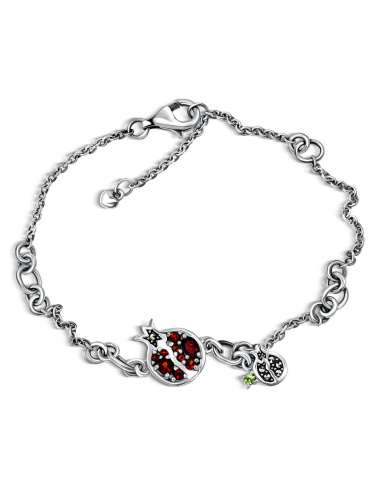 Серебряный браслет ALEXANDRE VASSILIEV с гранатами, перидотом и марказитами Swarovski