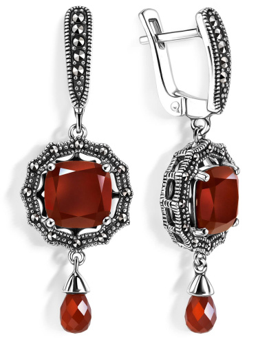 Серебряные серьги ALEXANDRE VASSILIEV с агатом и марказитами Swarovski