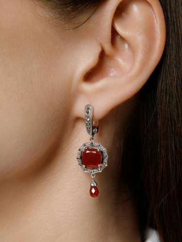 Серебряные серьги ALEXANDRE VASSILIEV с агатом и марказитами Swarovski
