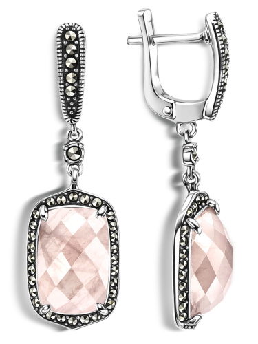 Серебряные серьги ALEXANDRE VASSILIEV с розовым кварцем и марказитами Swarovski