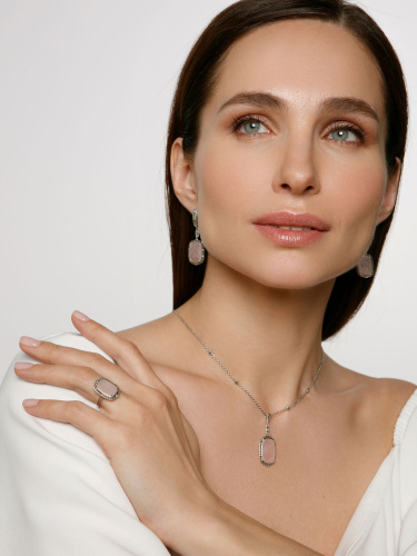 Серебряные серьги ALEXANDRE VASSILIEV с розовым кварцем и марказитами Swarovski
