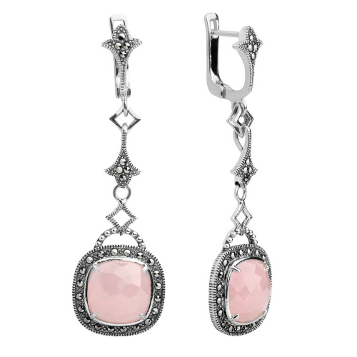 Серебряные серьги ALEXANDRE VASSILIEV с розовым кварцем и марказитами Swarovski