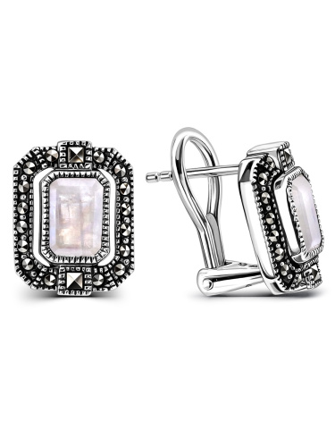 Серебряные серьги ALEXANDRE VASSILIEV с лунным камнем и марказитами Swarovski 