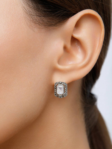 Серебряные серьги ALEXANDRE VASSILIEV с лунным камнем и марказитами Swarovski 