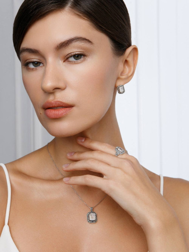 Серебряные серьги ALEXANDRE VASSILIEV с лунным камнем и марказитами Swarovski 