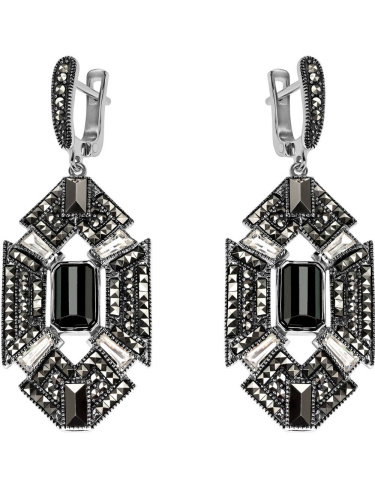 Серебряные серьги ALEXANDRE VASSILIEV с гематитом, фианитами и марказитами Swarovski