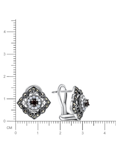 Серебряные серьги ALEXANDRE VASSILIEV с черной шпинелью, фианитами и марказитами Swarovski