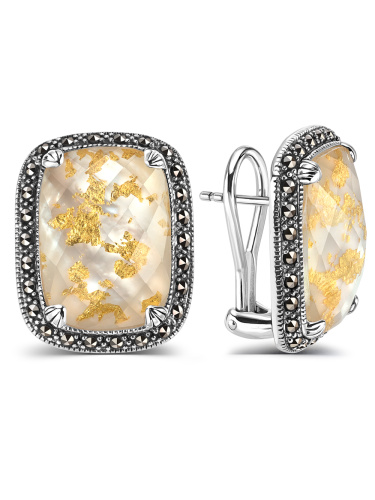 Серебряные серьги ALEXANDRE VASSILIEV с перламутром, горным хрусталем и марказитами Swarovski