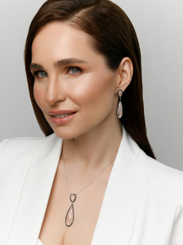Серебряные серьги ALEXANDRE VASSILIEV с розовым кварцем, шпинелью и марказитами Swarovski
