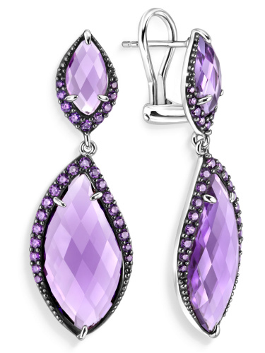 Серебряные серьги ALEXANDRE VASSILIEV с кварцем и фианитами Swarovski цвета "Аметист"