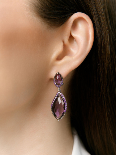 Серебряные серьги ALEXANDRE VASSILIEV с кварцем и фианитами Swarovski цвета "Аметист"