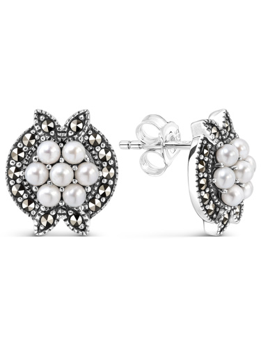 Серебряные серьги ALEXANDRE VASSILIEV с микрожемчугом и марказитами