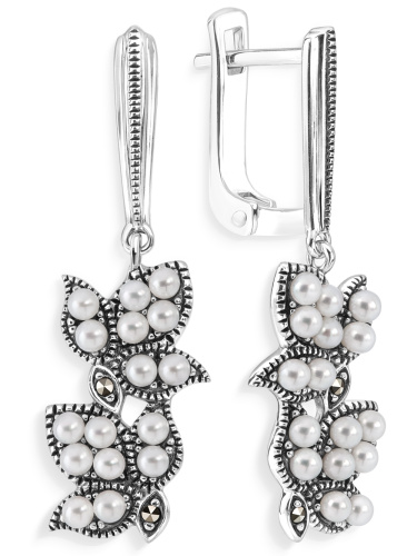 Серебряные серьги ALEXANDRE VASSILIEV с микрожемчугом и марказитами