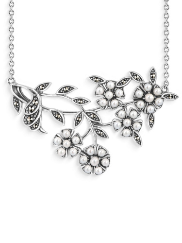 Серебряное колье ALEXANDRE VASSILIEV с микрожемчугом и марказитами Swarovski