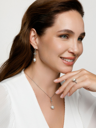Серебряный кулон на цепи ALEXANDRE VASSILIEV с микрожемчугом и марказитами Swarovski
