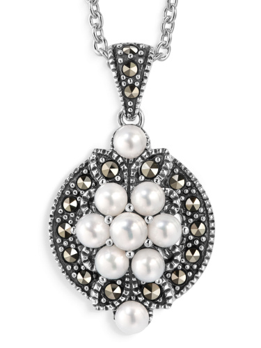 Серебряный кулон на цепи ALEXANDRE VASSILIEV с микрожемчугом и марказитами Swarovski