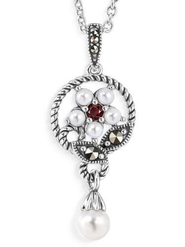 Кулон на цепи ALEXANDRE VASSILIEV с гранатами и марказитами Swarovski
