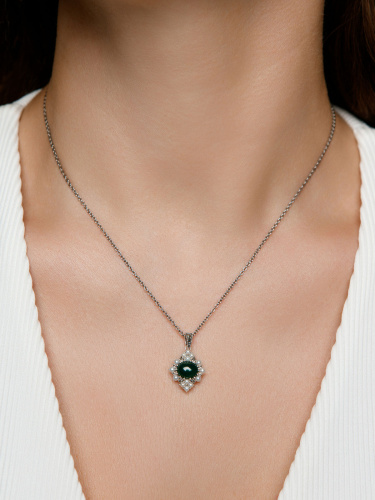 Серебряный кулон на цепи ALEXANDRE VASSILIEV с агатом, микрожемчугом и марказитами Swarovski