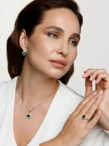 Серебряный кулон на цепи ALEXANDRE VASSILIEV с агатом, микрожемчугом и марказитами Swarovski